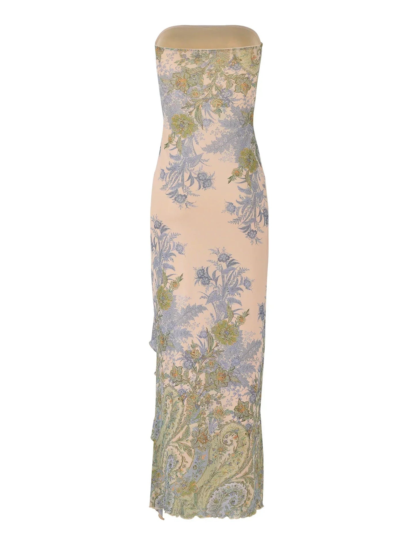 Marceline | Strapless Ruffle Slit Maxi Dress
