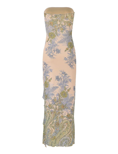 Marceline | Strapless Ruffle Slit Maxi Dress