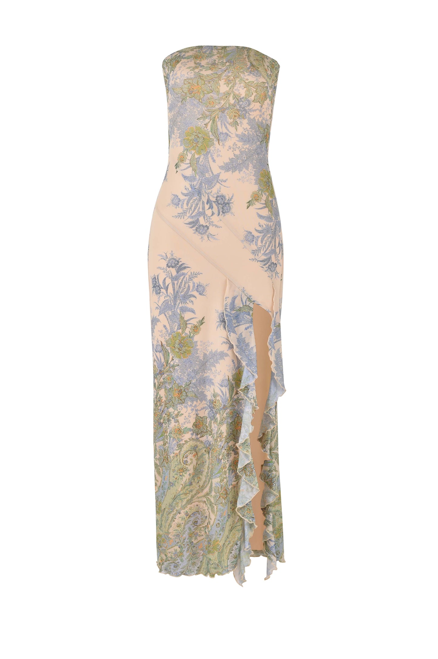 Marceline | Strapless Ruffle Slit Maxi Dress