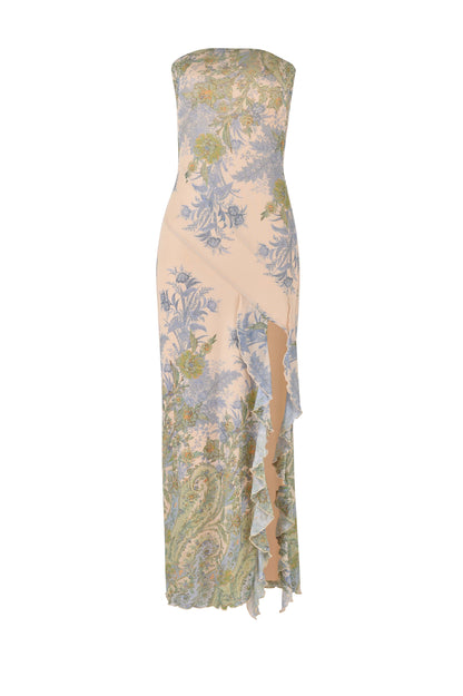 Marceline | Strapless Ruffle Slit Maxi Dress