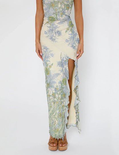 Marceline | Strapless Ruffle Slit Maxi Dress