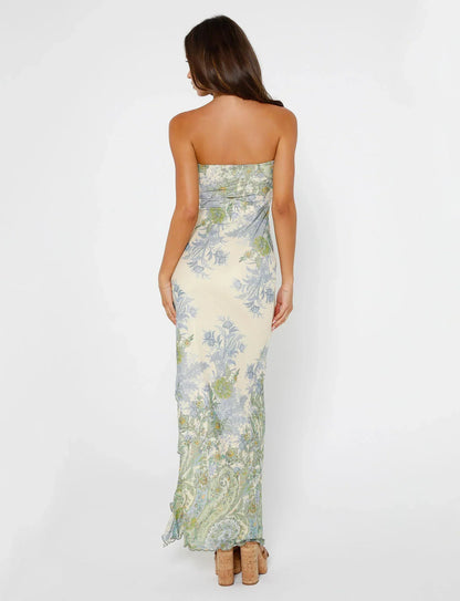 Marceline | Strapless Ruffle Slit Maxi Dress